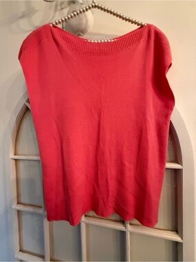Talbots Coral Pink Bateau Neck Pointelle Knit Top Shell Summer Knit  preppy